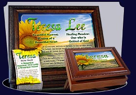 BM-FL01, Name Meaning Bookmark, Personalized with Bible Verse or Famous Quote,, personalized, teresa sunflower flower