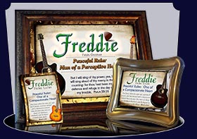 BM-MU15, Name Meaning Bookmark, Personalized with Bible Verse or Famous Quote,, personalized, music notes freddie fred frederick guitar acoustic