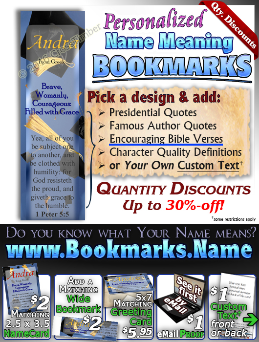 BM-EV03, Name Meaning Bookmark, Personalized with Bible Verse or Famous Quote,
