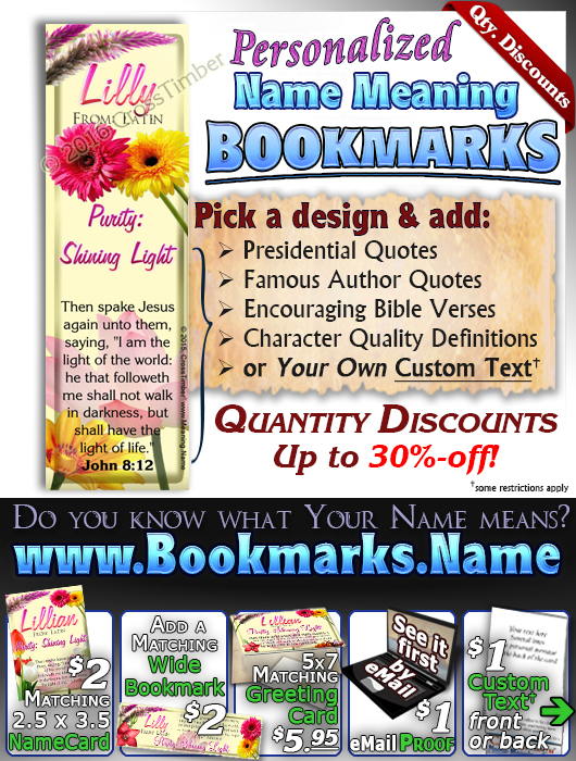 BM-FL18, Name Meaning Bookmark, Personalized with Bible Verse or Famous Quote,, personalized, flower,  lillian flower floral garden