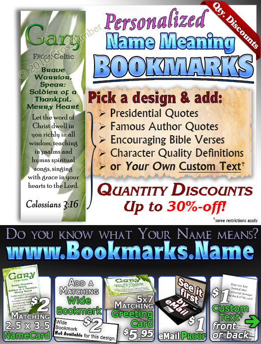 BM-LE02, Name Meaning Bookmark, Personalized with Bible Verse or Famous Quote,, personalized, gary leaf tree leaves green