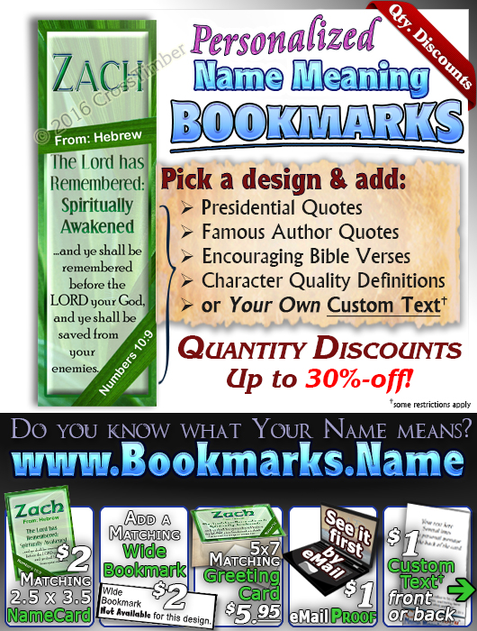 BM-LE04, Name Meaning Bookmark, Personalized with Bible Verse or Famous Quote,, personalized, zach leaf tree leaves green