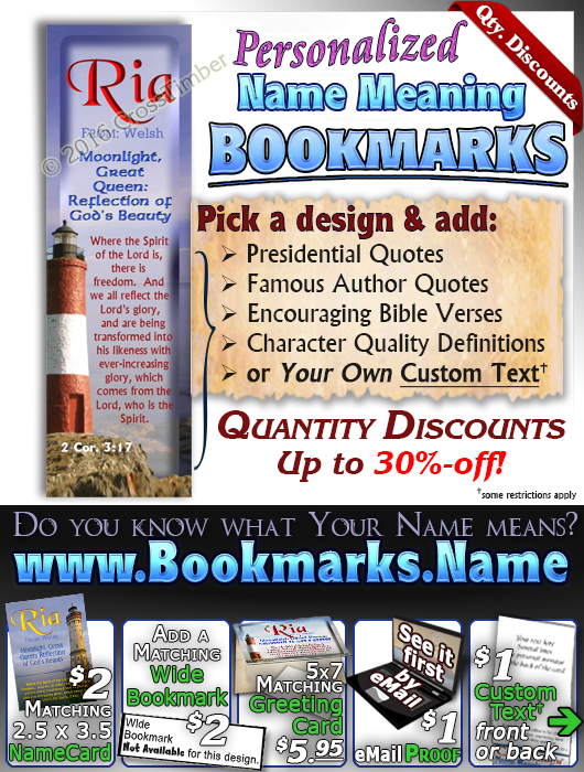 BM-LH35, Name Meaning Bookmark, Personalized with Bible Verse or Famous Quote,, personalized, lighthouse light ria