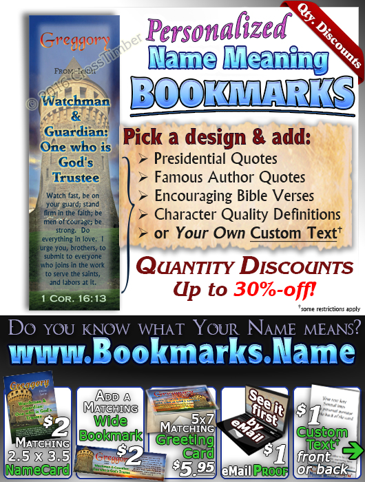 BM-SC02, Name Meaning Bookmark, Personalized with Bible Verse or Famous Quote,, personalized, scenery castle keep Greggory