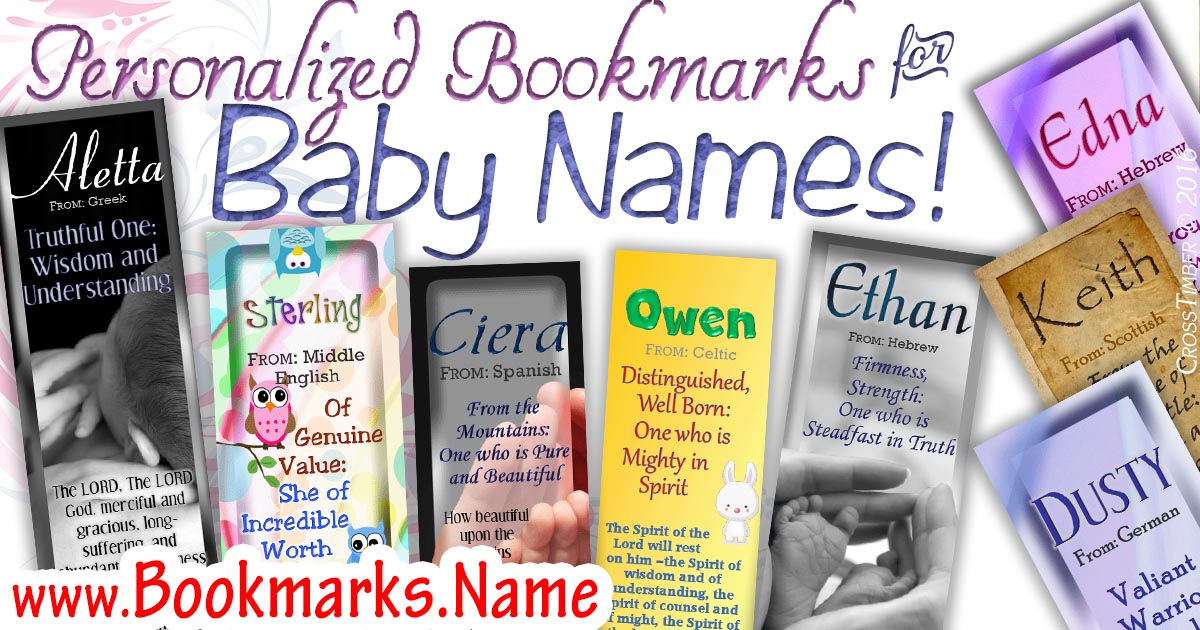 Adorable personalized bookmarks for baby names and name meanings!