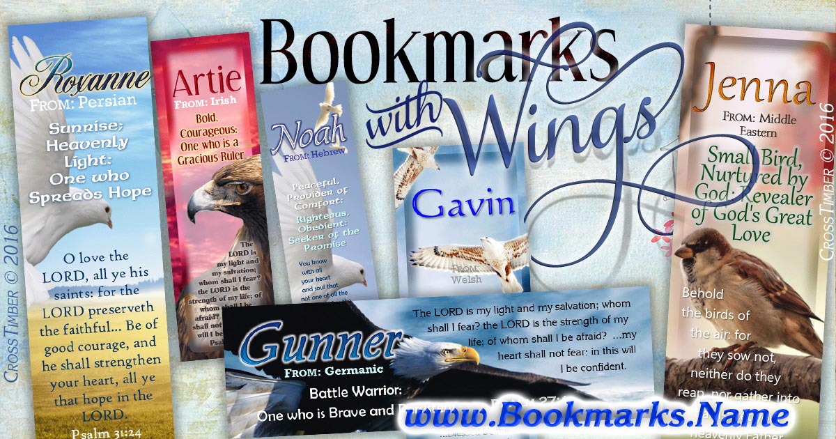 Eagles, Doves, Hawks, Sparrow, Chicken--all on name meaning personalized bookmarks