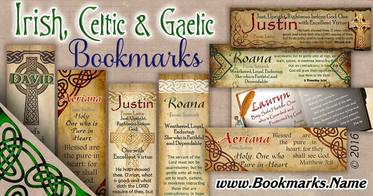 Name meaning bookmarks with Celtic, Irish and Gaelic backgrounds