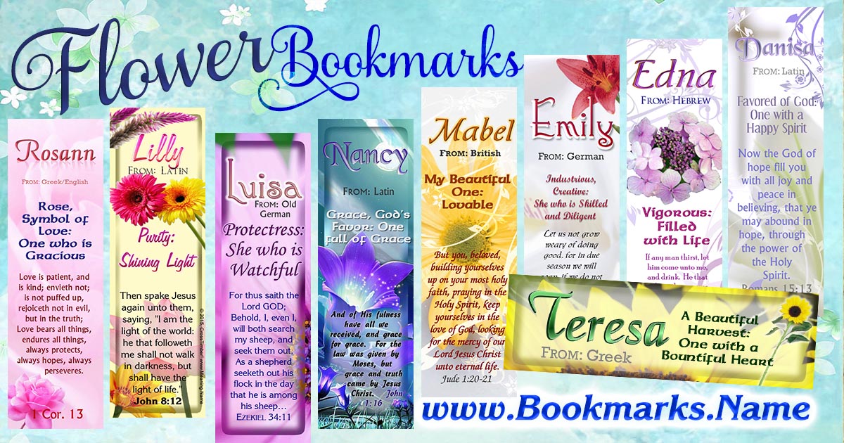 Beautiful name meaning bookmarks with flowers and flower gardens in the background
