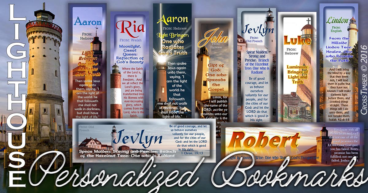 Personalized name meaning bookmarks with lighthouse pictures