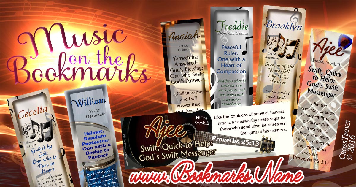 Name meaning bookmarks with music notes and musical instruments