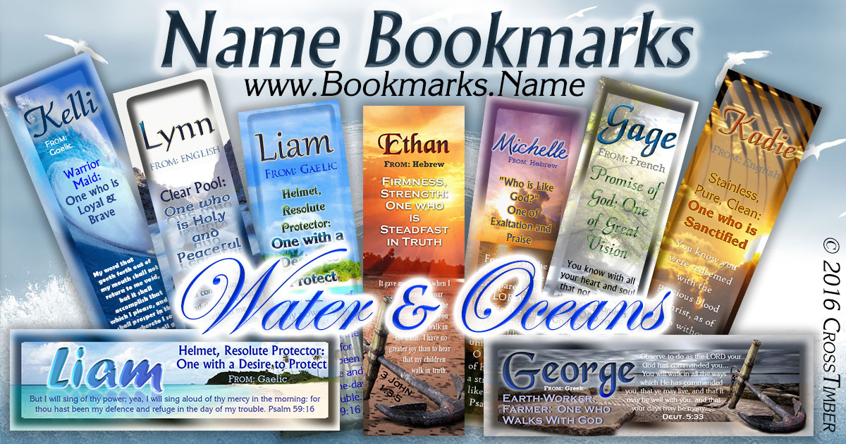 Name meaning bookmarks with a backdrop of Oceans, Rivers and Beautiful Sunsets reflecting on the water.
