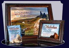 BM-AN06, Name Meaning Bookmark, Personalized with Bible Verse or Famous Quote, Nicholas, lion, bravery courage