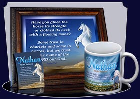 BM-AN26, Name Meaning Bookmark, Personalized with Bible Verse or Famous Quote, Nathan white horse