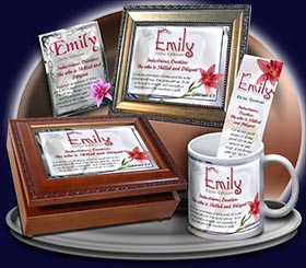 BM-FL09, Name Meaning Bookmark, Personalized with Bible Verse or Famous Quote,, personalized, flower, emily pink lily