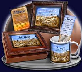 BM-GR01, Name Meaning Bookmark, Personalized with Bible Verse or Famous Quote,, personalized, Vance grain field harvest