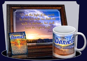 BM-SS14, Name Meaning Bookmark, Personalized with Bible Verse or Famous Quote,, personalized, daniel, sunset, beach, ocean, sand