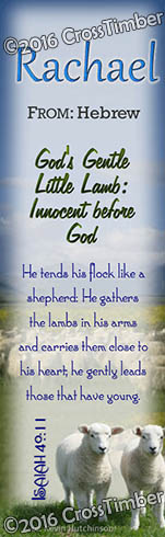 BM-AN04, Name Meaning Bookmark, Personalized with Bible Verse or Famous Quote, Rachel Rachael sheep lambs flock shepherd