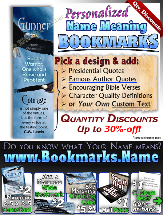 BM-AN38, Name Meaning Bookmark, Personalized with Bible Verse or Famous Quote, gunner bald eagle bird