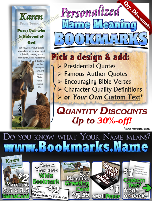 BM-AN44, Name Meaning Bookmark, Personalized with Bible Verse or Famous Quote, karen horses mother mom child