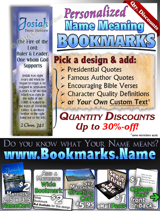 BM-SC07, Name Meaning Bookmark, Personalized with Bible Verse or Famous Quote,, personalized, josiah mountains lake scenery