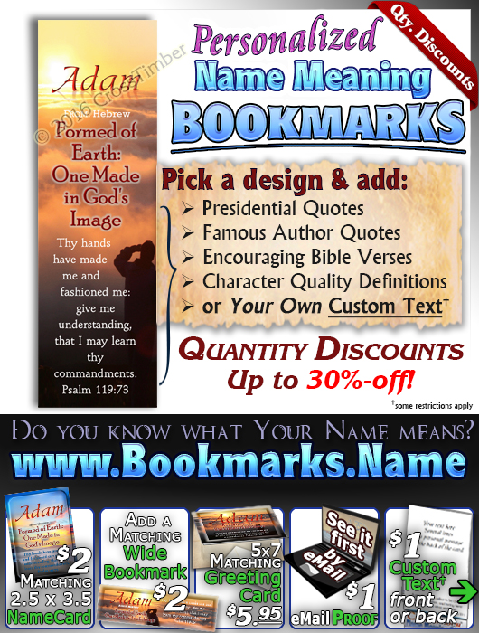 BM-SC32, Name Meaning Bookmark, Personalized with Bible Verse or Famous Quote,, personalized, adam, man clouds sunset