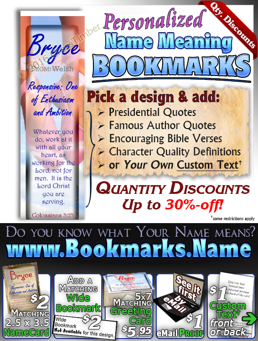 BM-SP19, Name Meaning Bookmark, Personalized with Bible Verse or Famous Quote,