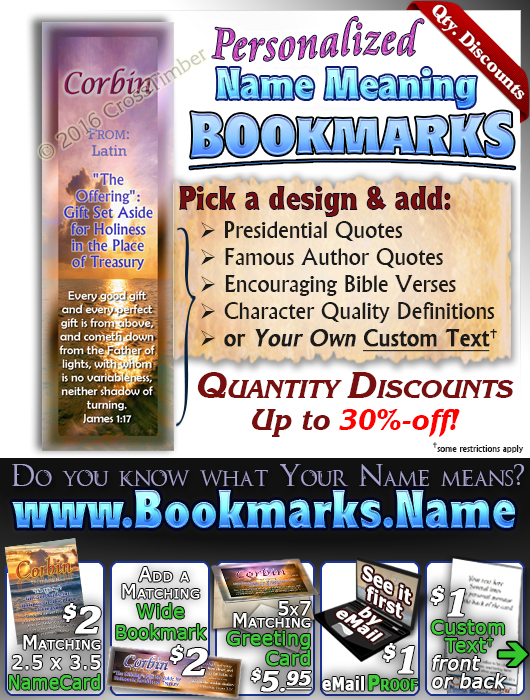 BM-SS02, Name Meaning Bookmark, Personalized with Bible Verse or Famous Quote,, personalized, sunset purple, corbin