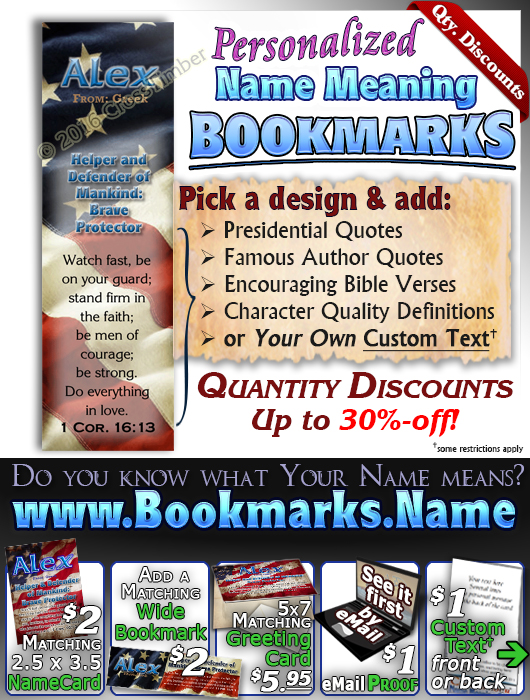BM-SY58, Name Meaning Bookmark, Personalized with Bible Verse or Famous Quote,The Red, White and Blue American Flag