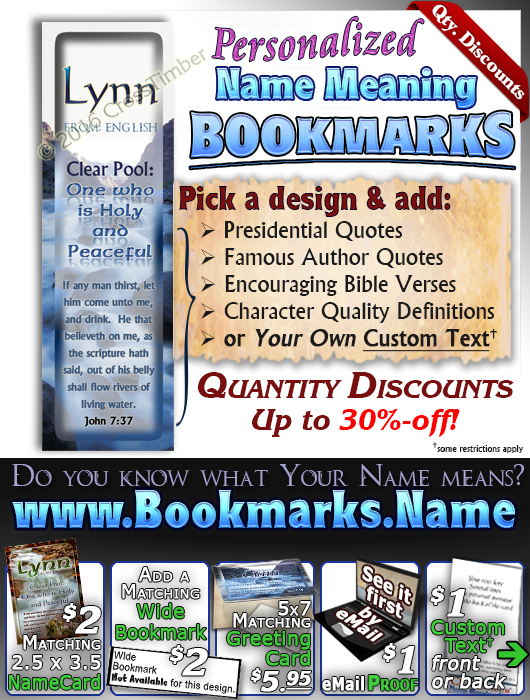 BM-WA04, Name Meaning Bookmark, Personalized with Bible Verse or Famous Quote,, personalized, lynn soft water stream river water