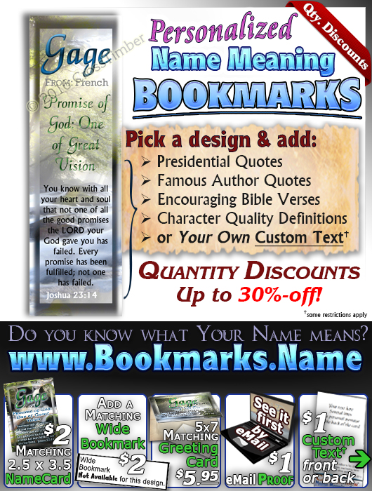 BM-WA11, Name Meaning Bookmark, Personalized with Bible Verse or Famous Quote,, personalized,gage forest stream river light