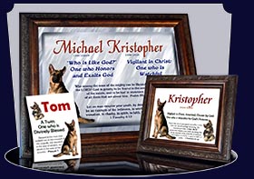 BM-AN39, Name Meaning Bookmark, Personalized with Bible Verse or Famous Quote, Kristopher Christopher Chris Kris german shepherd dog