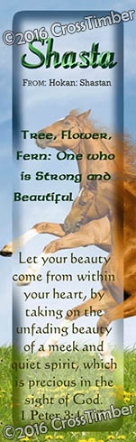 BM-AN42, Name Meaning Bookmark, Personalized with Bible Verse or Famous Quote, Playful Horses happy joyful Shasta brown