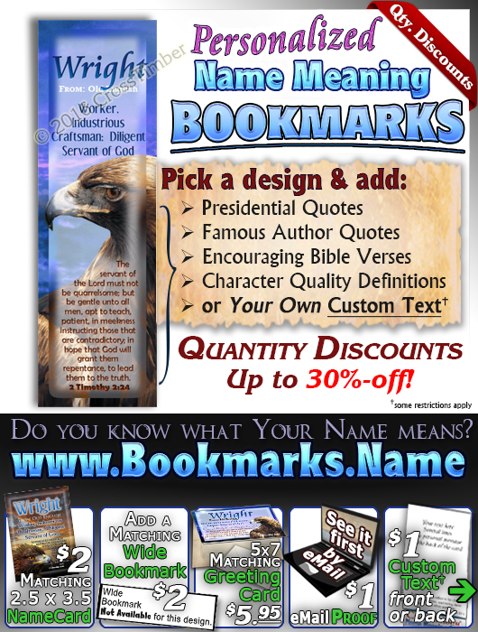 BM-AN32, Name Meaning Bookmark, Personalized with Bible Verse or Famous Quote, wright golden eagle preditor hawk bird