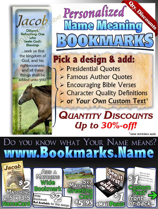 BM-AN48, Name Meaning Bookmark, Personalized with Bible Verse or Famous Quote, jacob brown horse houses