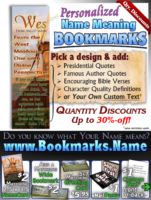 BM-SC36, Name Meaning Bookmark, Personalized with Bible Verse or Famous Quote,, personalized,, wes, windmill, scenery