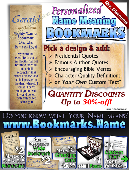 BM-SM03, Name Meaning Bookmark, Personalized with Bible Verse or Famous Quote,, personalized, simple parchment Gerald