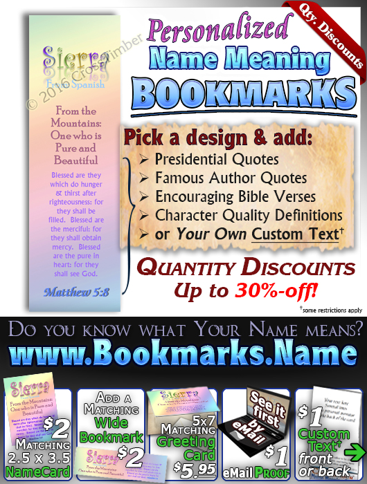 BM-SM11, Name Meaning Bookmark, Personalized with Bible Verse or Famous Quote,, personalized, baby name, rainbow, sierra, pastel