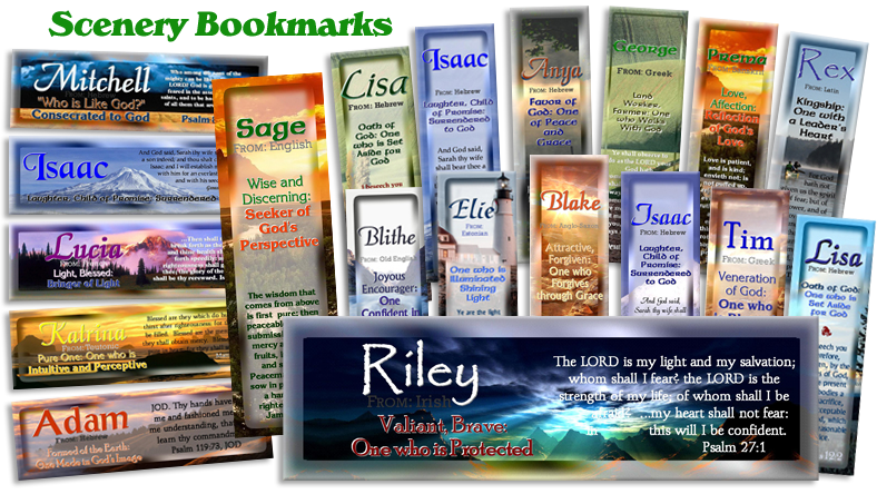 Scenery Bookmarks, personalized with name meanings