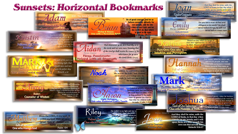 Sunset Bookmarks, personalized with names and meanings